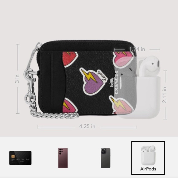 NWT COACH CW453 Zip Card Case Wallet Heart Bolt Print Coated Canvas Black NEW - Picture 4 of 5